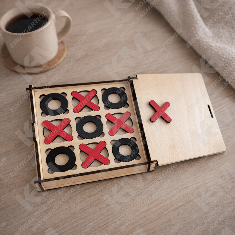 Holz Tic‑Tac‑Toe Familienspiel aus Lindensperrholz – Klassisches Drei‑Gewinnt, perfektes Geschenk