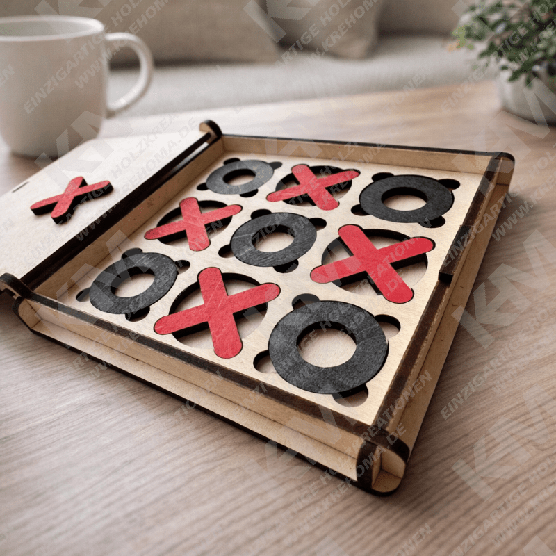 Holz Tic‑Tac‑Toe Familienspiel aus Lindensperrholz – Klassisches Drei‑Gewinnt, perfektes Geschenk