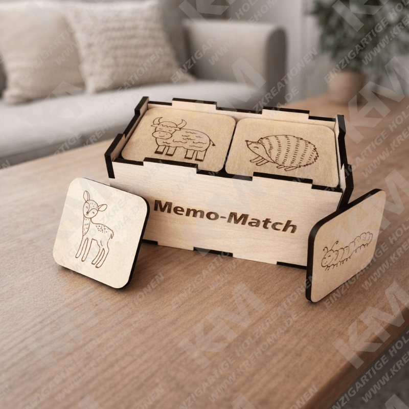Memo‑Match Holz‑Gedächtnisspiel – Klassisches Memory mit Box, perfekt für Kinder & Familie