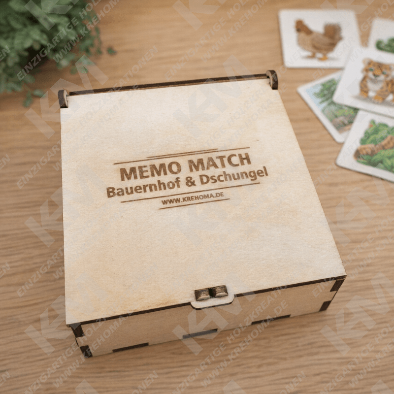 Memo‑Match Holz‑Gedächtnisspiel – Klassisches Memory mit Box, perfekt für Kinder & Familie