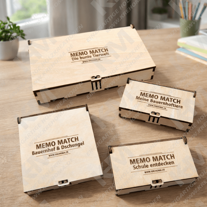 Memo‑Match Holz‑Gedächtnisspiel – Klassisches Memory mit Box, perfekt für Kinder & Familie