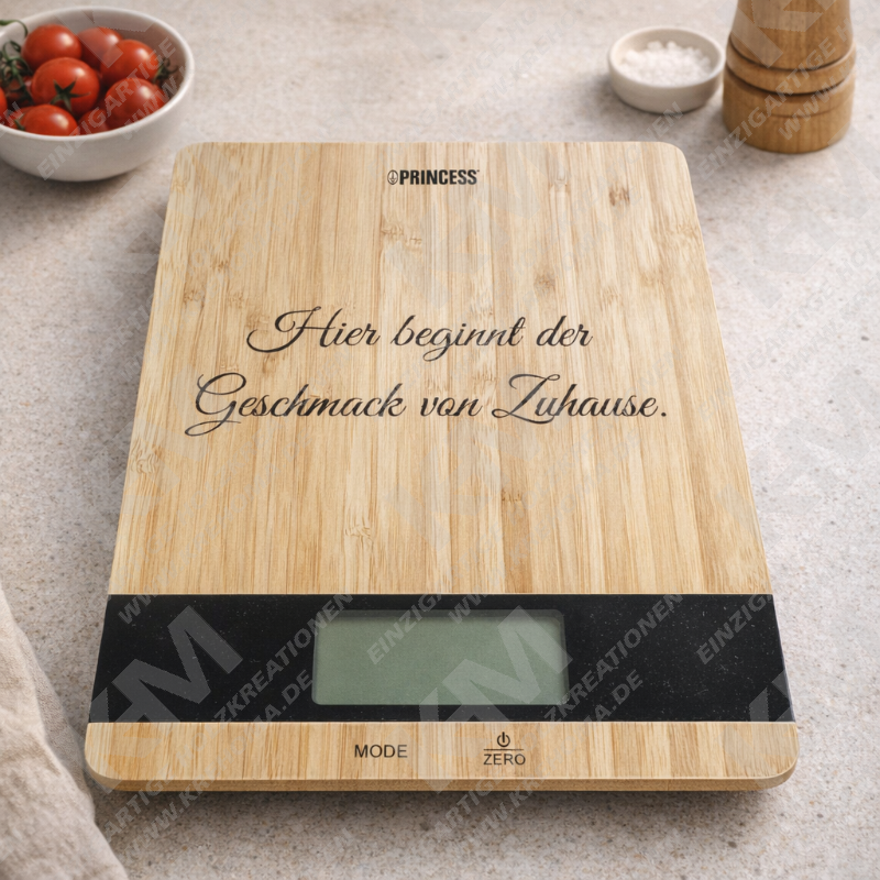 Digitale Küchenwaage aus Bambus – Präzise Messung u. Personalisierte Gravur – Perfekt zum Backen & Kochen