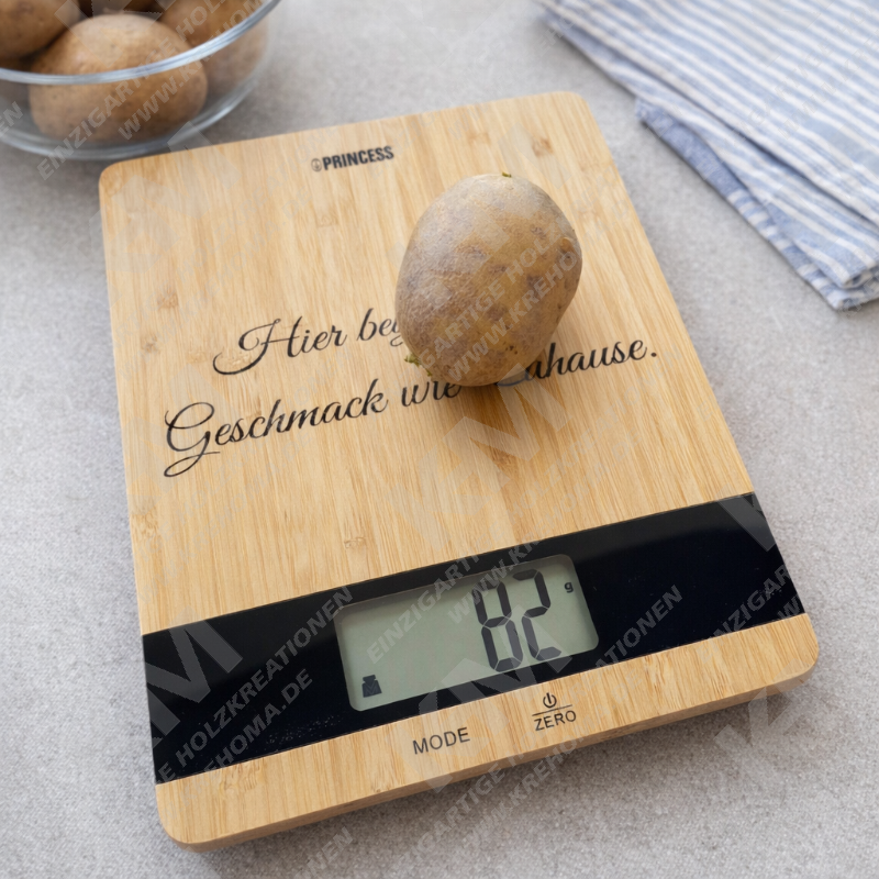 Digitale Küchenwaage aus Bambus – Präzise Messung u. Personalisierte Gravur – Perfekt zum Backen & Kochen