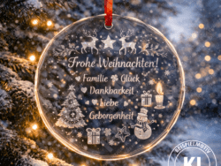 Persönliches Glasornament rund 7×7 cm – Graviertes Deko‑Geschenk für jeden Anlass