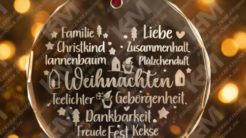 Persönliches Glasornament rund 7×7 cm – Graviertes Deko‑Geschenk für jeden Anlass