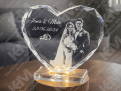 Personalisierte 3D Herzglas-Gravur mit LED – Dein Foto & Wunschtext – perfektes Geschenk zur Hochzeit & besonderen Anlässen