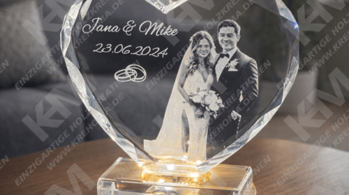 Personalisierte 3D Herzglas-Gravur mit LED – Dein Foto & Wunschtext – perfektes Geschenk zur Hochzeit & besonderen Anlässen