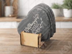 Personalisierte Schieferuntersetzer im Halter | Untersetzer Set mit Gravur – Deko & Geschenkidee