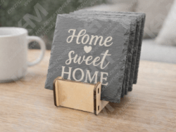 Personalisierte Schieferuntersetzer im Halter | Untersetzer Set mit Gravur – Deko & Geschenkidee